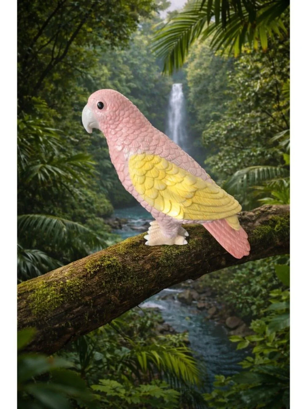 New Large Ceramic Pink & Yellow Tropical Bird Parrot Figurine Room Decor